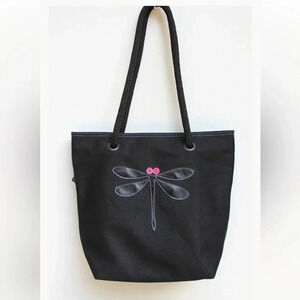 Nautilos Black  dragonfly black tote bag